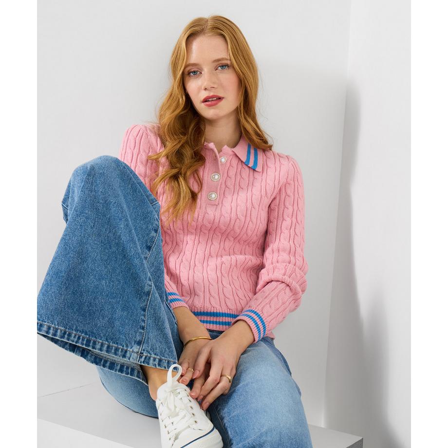Pullover mit Kragen und Zopfmuster