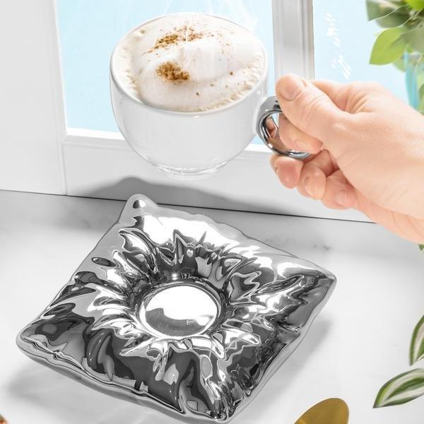 Northio Tazza con piattino a forma di cuscino - Bianco  