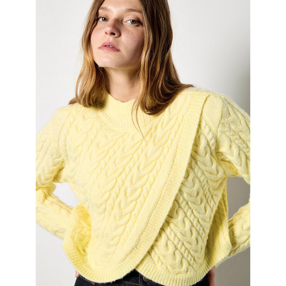 Zopfmuster-Wickelpullover