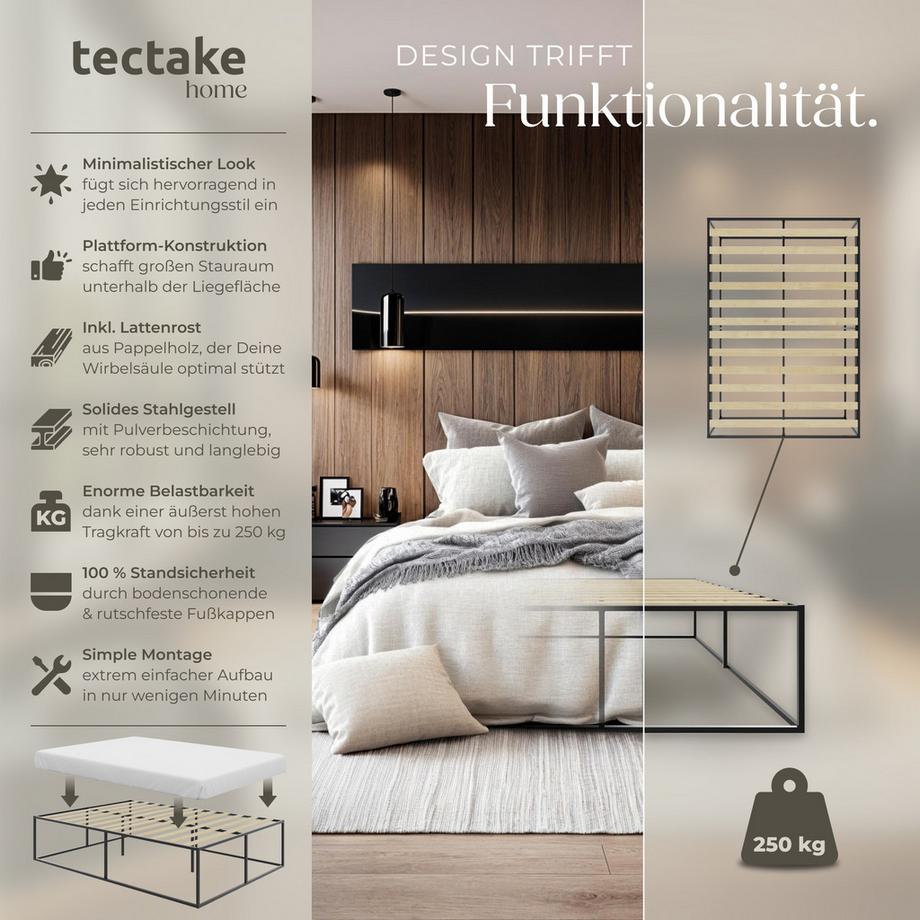 Tectake Kyoto Metallrahmenbett mit Lattenrost 250 kg  