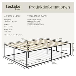 Tectake Cadre de lit en acier KYOTO avec sommier à lattes, 250 kg  