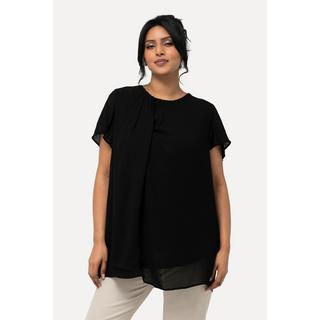 Ulla Popken  Blouse avec drapé, décolleté rond et manches courtes. Silhouette en A. 