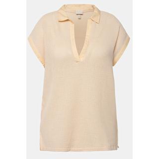 Ulla Popken Maglione Polo Mezza Manica Maglia Traforata  