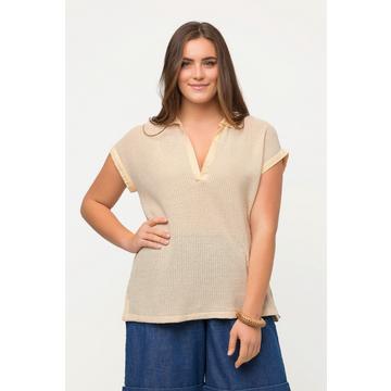 Maglione polo in cotone biologico con forellini e mezze maniche