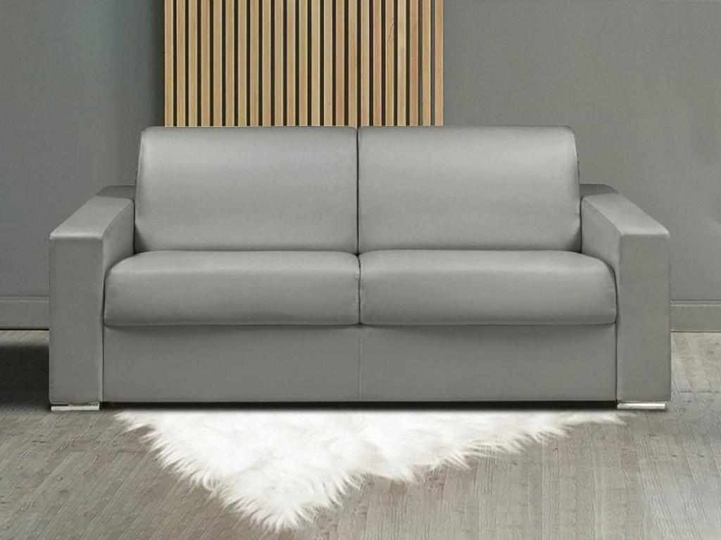 LINEA SOFA Schlafsofa mit Matratze 3-Sitzer Kunstleder - Grau - Liegefläche mit Lattenrost: 140 cm - Matratzenhöhe: 18 cm mit Memory Schaum - CALITO  