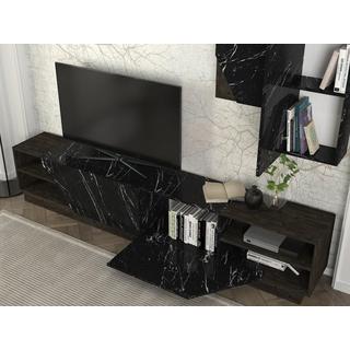 Vente-unique Set TV con scomparti Effetto marmo Nero e Naturale scuro - ZALTIA  