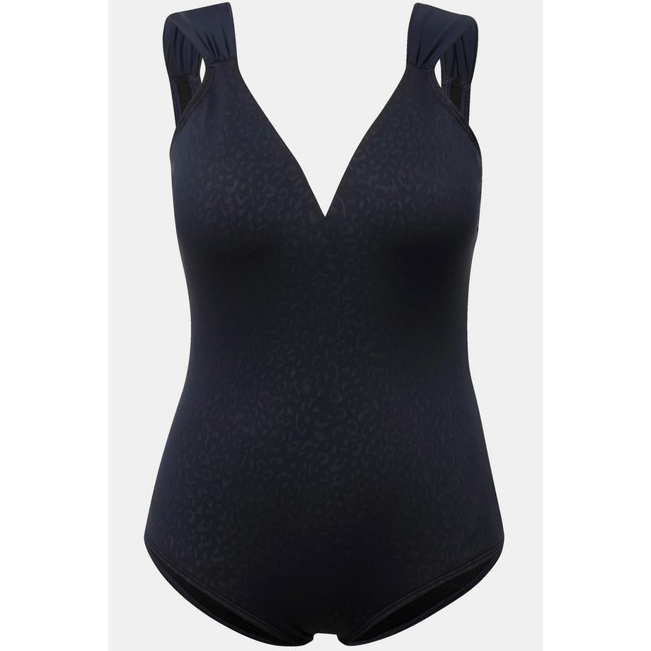 Ulla Popken Maillot de bain jacquard léopard bonnets souples dos plongeant  