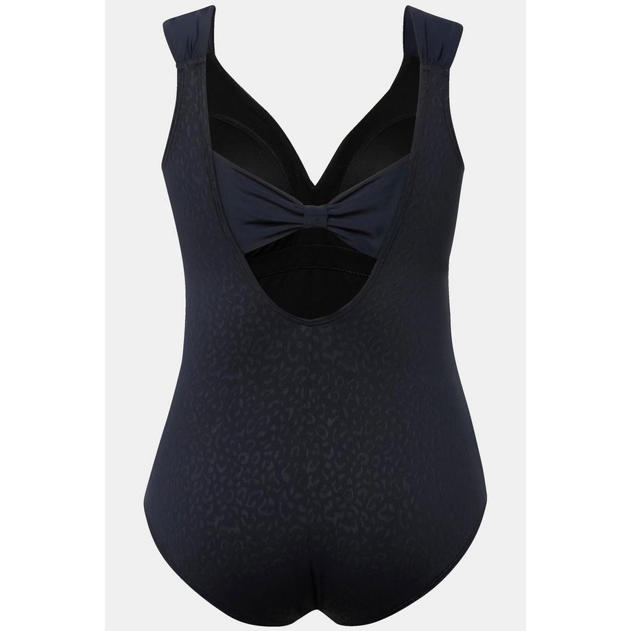 Ulla Popken Maillot de bain jacquard léopard bonnets souples dos plongeant  