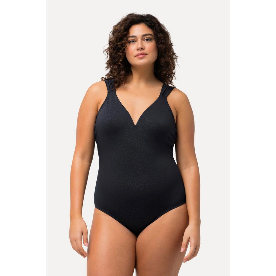 Ulla Popken Maillot de bain jacquard léopard bonnets souples dos plongeant  