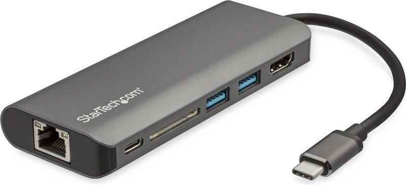 STARTECH.COM  StarTech.com Adattatore Multiporta USB C - Dock da Viaggio USB-C con HDMI 4K, Hub 3x USB 3.0, SD/SDHC, GbE, PD 3.0 60W Pass-through - USB Type-C/Thunderbolt 3 - Sostituisce DKT30CSDHPD 