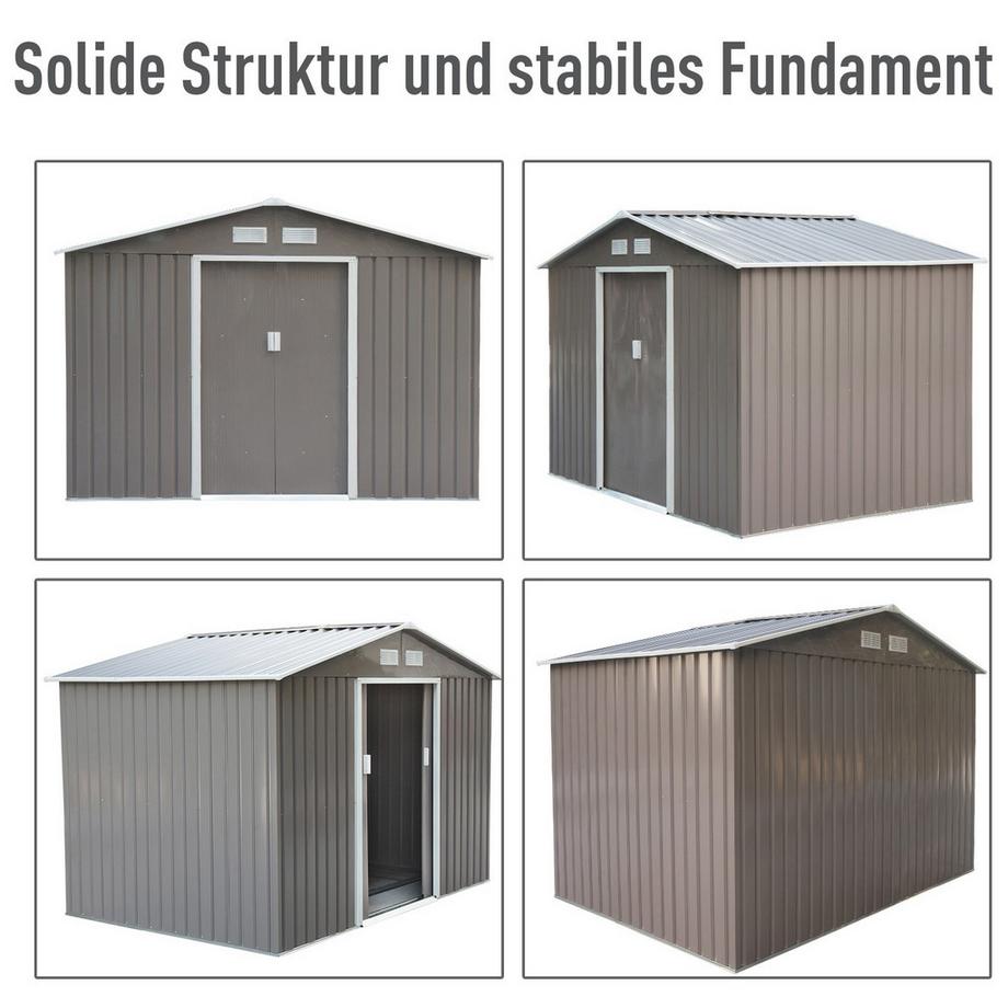 Northio Metall Gerätehaus Gartenhaus Mit Fundament, Geräteschuppen, Wetterfest, Grau, 277X195X192Cm  