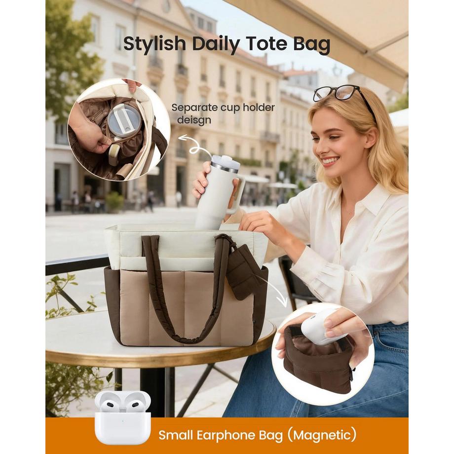 Only-bags.store Tages-Tasche mit magnetischer Kopfhörertasche und Becherhalter  