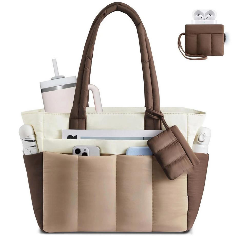 Einkaufstasche, Handtasche, große, leichte Arbeitstasche, Puffer-Einkaufstasche mit vielen Fächern