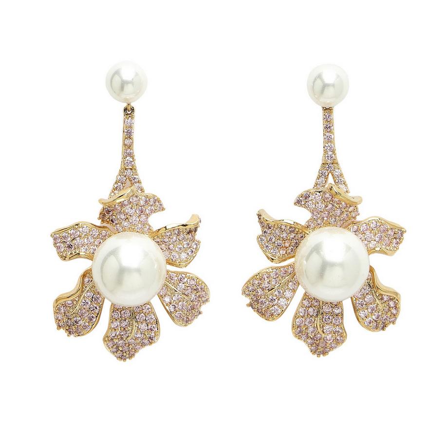 Collection Diva Boucles d'oreilles florales perles fleuries en zirconium cubique