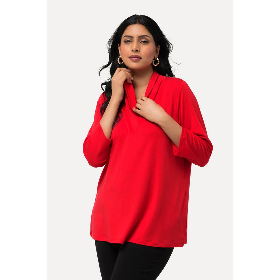 Ulla Popken Lyocell Wasserfall Ausschnitt 3/4 Arm Shirt  