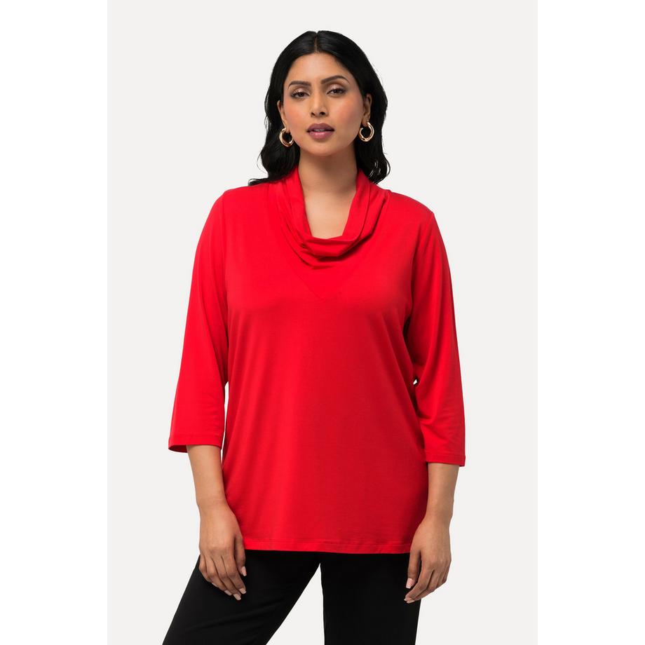 Ulla Popken Lyocell Wasserfall Ausschnitt 3/4 Arm Shirt  