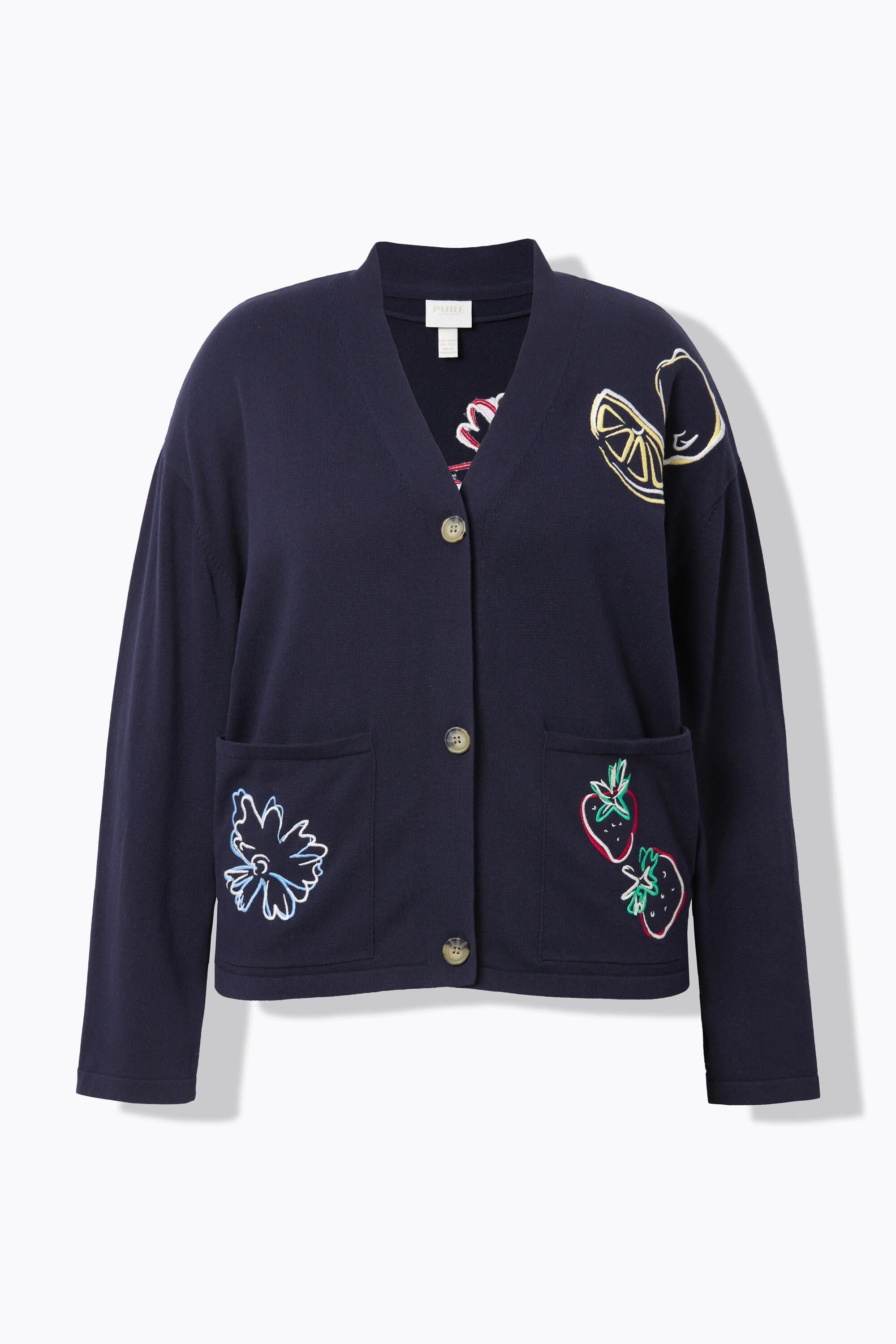 Ulla Popken Gilet Brodé Encolure V Manches Longues  