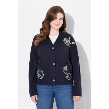 Gilet En Maille, Broderie, Encolure V, Manches Longues, Coton Bio