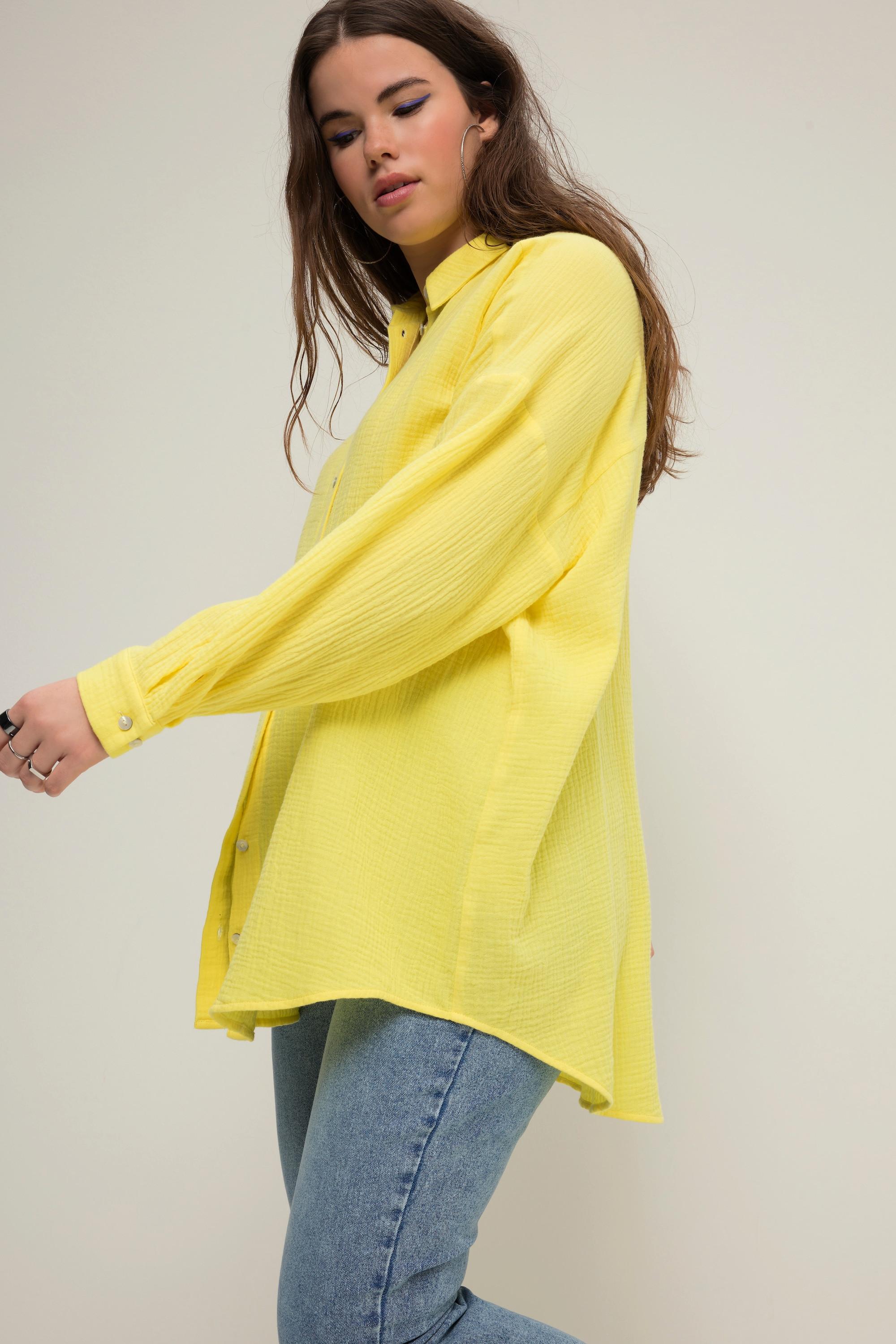 Studio Untold  Musselin Bluse, oversized, Hemdkragen, Langarm 