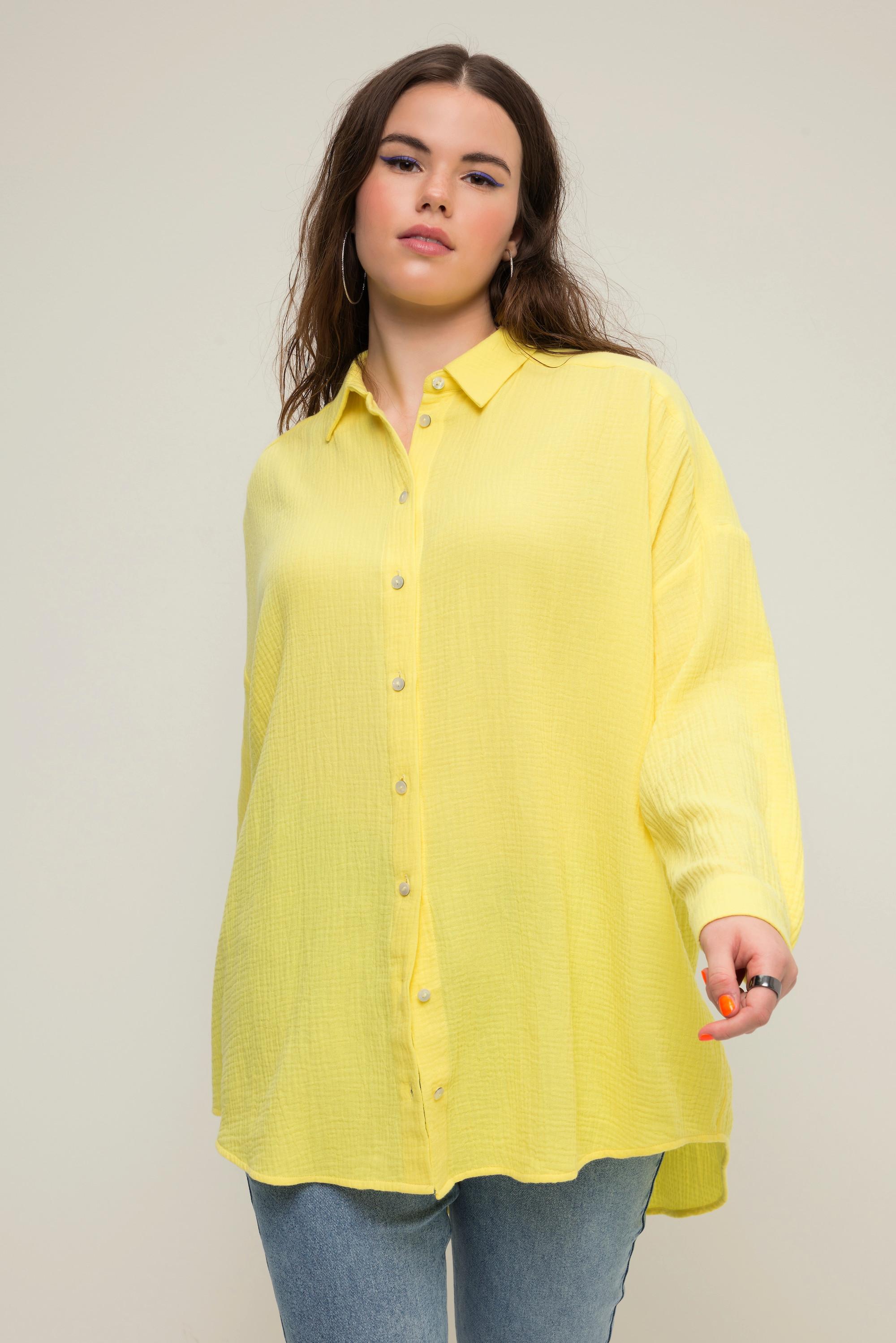 Studio Untold  Musselin Bluse, oversized, Hemdkragen, Langarm 