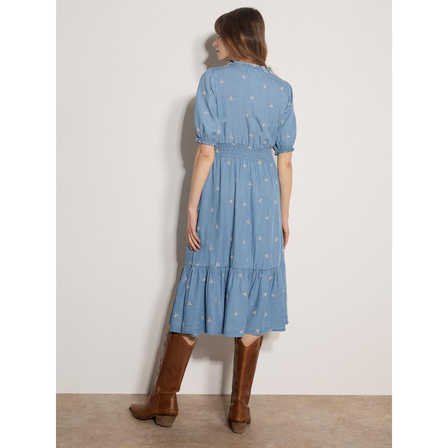 APRICOT Denim Midi Kleid mit Blumenstickerei  