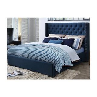 Vente-unique Letto matrimoniale con testiera capitonné 160 x 200 cm in Tessuto Blu - MASSIMO  