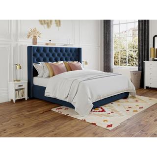 Vente-unique Letto matrimoniale con testiera capitonné 160 x 200 cm in Tessuto Blu - MASSIMO  