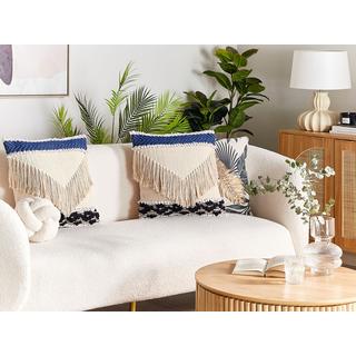 Beliani Lot de 2 coussins décoratifs en Coton Boho SOFCA  