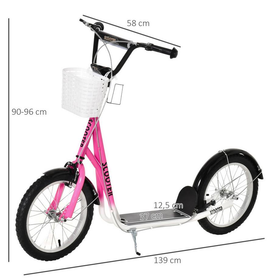 Northio  Kinderroller Scooter Tretroller mit Bremse Korb höhenverstellbar für 5-12 Kinder Roller Kickboard Aluminiumlegierung Gummi Rosa+Weiß 