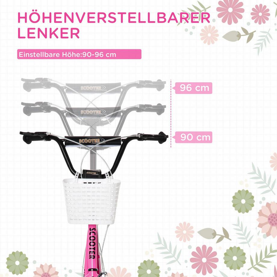 Northio  Kinderroller Scooter Tretroller mit Bremse Korb höhenverstellbar für 5-12 Kinder Roller Kickboard Aluminiumlegierung Gummi Rosa+Weiß 