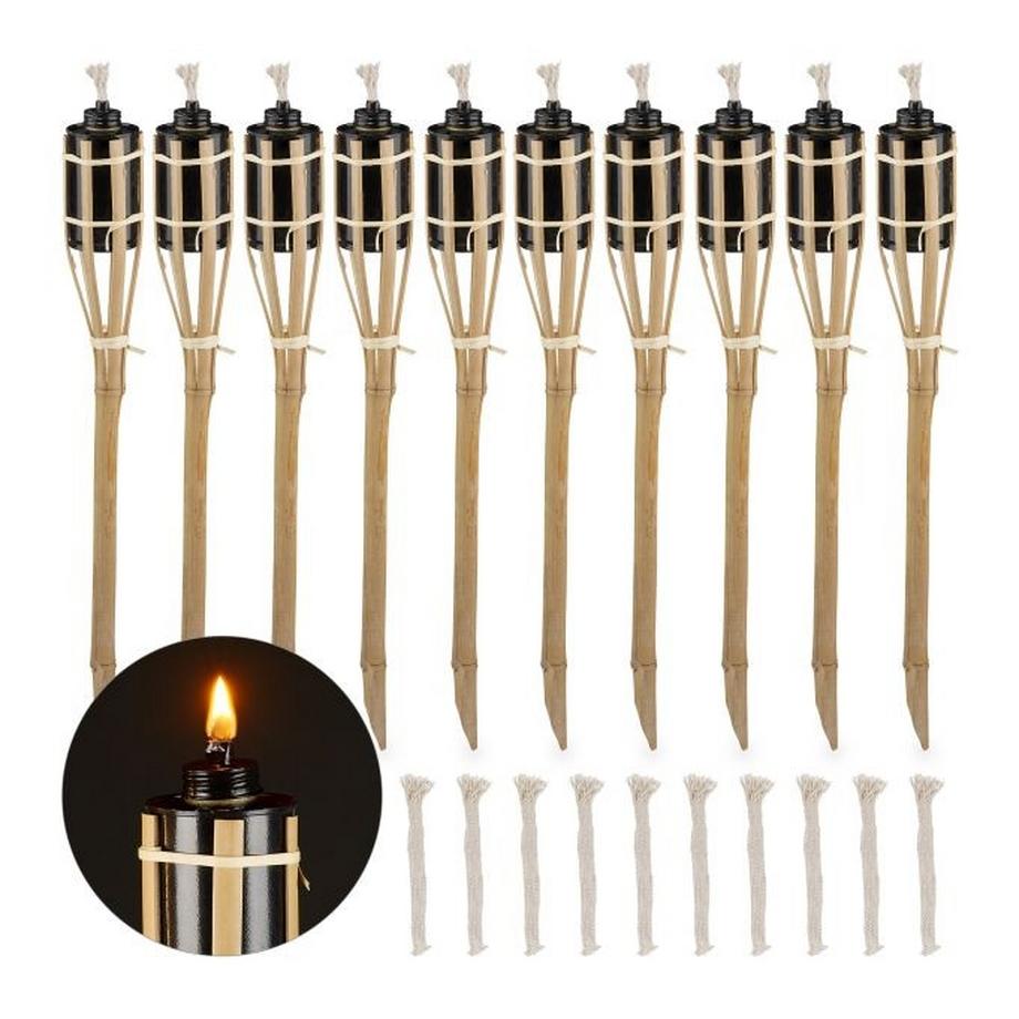 Lot de 10 torches de jardin en bambou