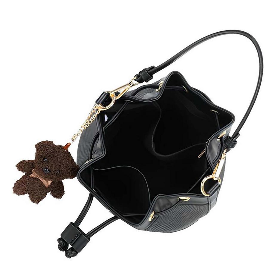 Gallantry  Borsa Secchiello Donna Bicolore Effetto Intrecciato con Corda Scorrevole e Gioiello Orsetto 