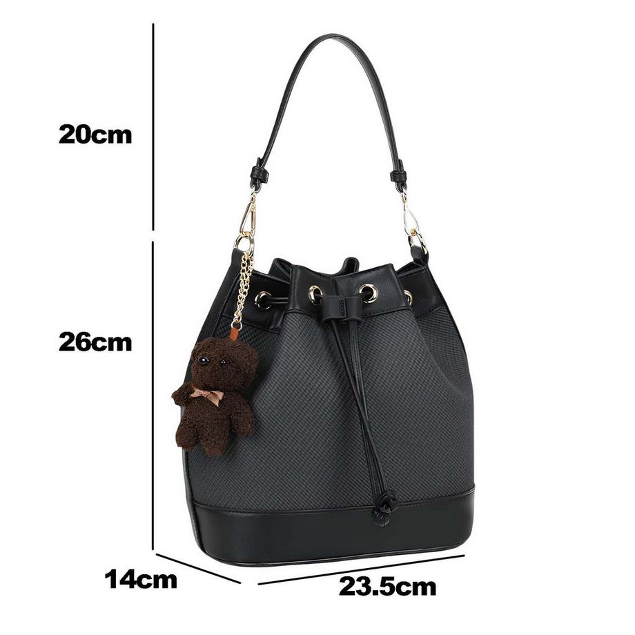 Gallantry  Borsa Secchiello Donna Bicolore Effetto Intrecciato con Corda Scorrevole e Gioiello Orsetto 