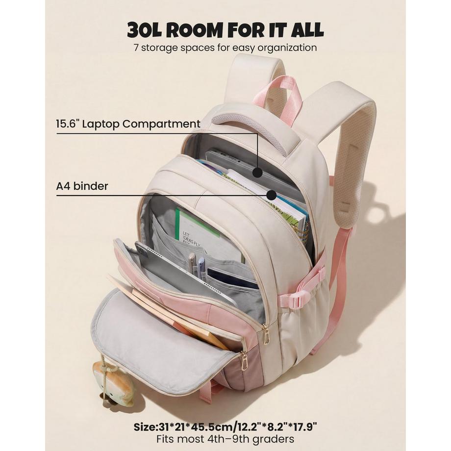 Only-bags.store Zaino scolastico con scomparto per laptop e ciondolo  