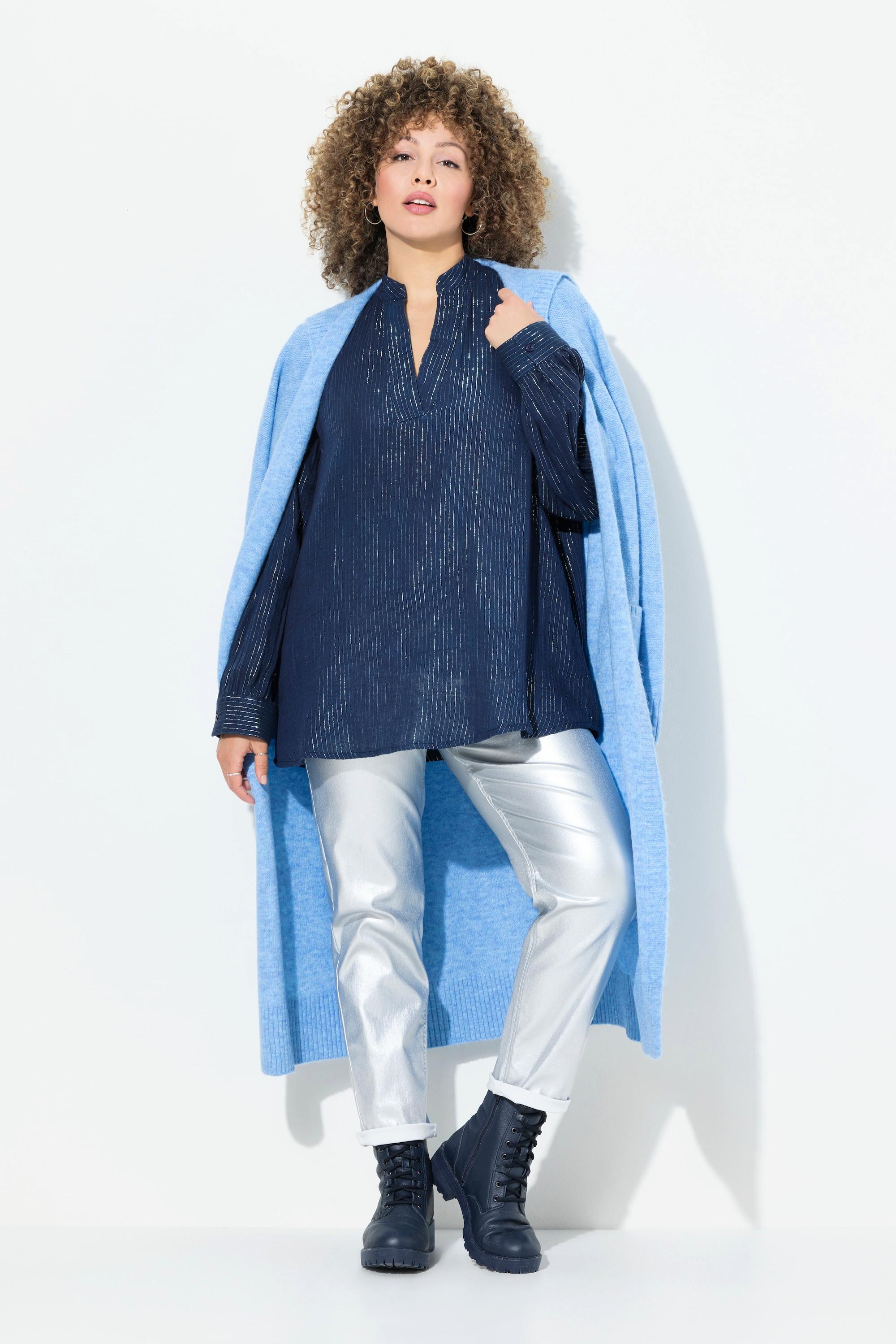 Ulla Popken Blusa Righe Metallizzate Linea A Scollo V Maniche Lunghe  