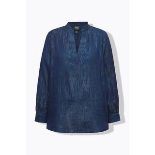 Ulla Popken  Blusa dal taglio svasato con righe metallizzate, scollo a V e maniche lunghe 