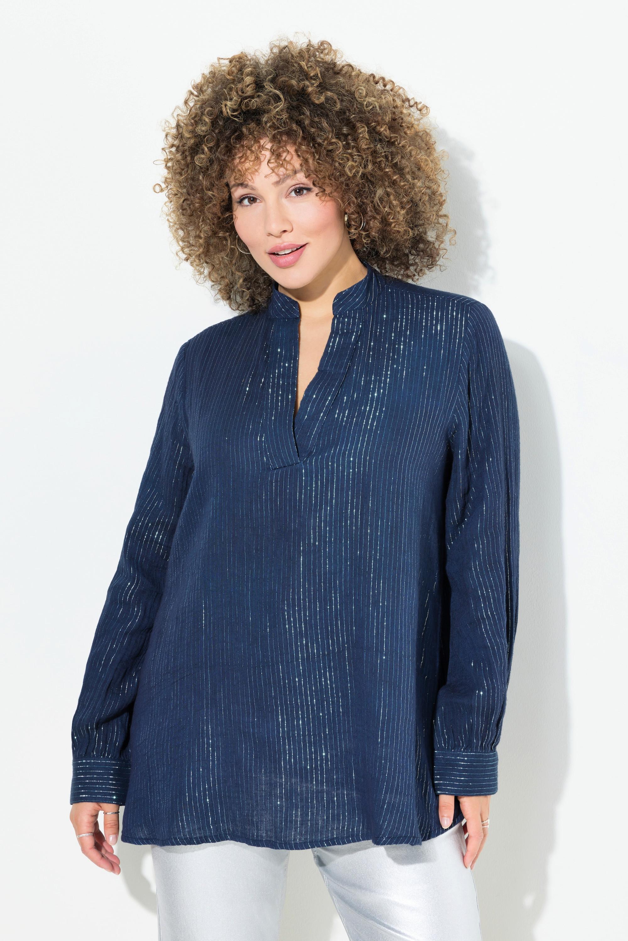 Ulla Popken Blusa Righe Metallizzate Linea A Scollo V Maniche Lunghe  