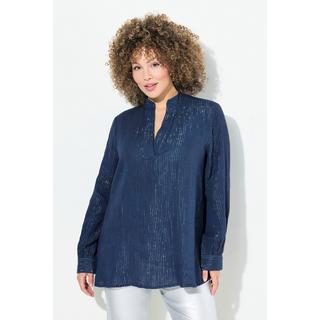 Ulla Popken  Blusa dal taglio svasato con righe metallizzate, scollo a V e maniche lunghe 