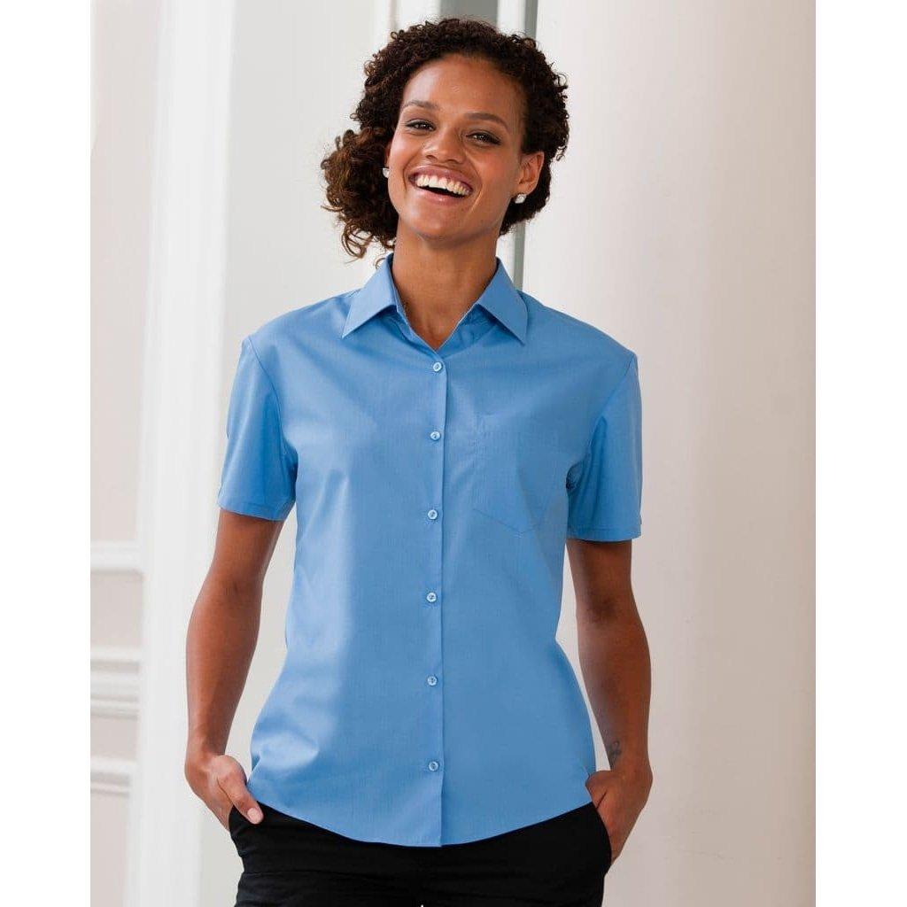 Russell  Collection Poplin Bluse, Kurzarm, pflegeleicht 