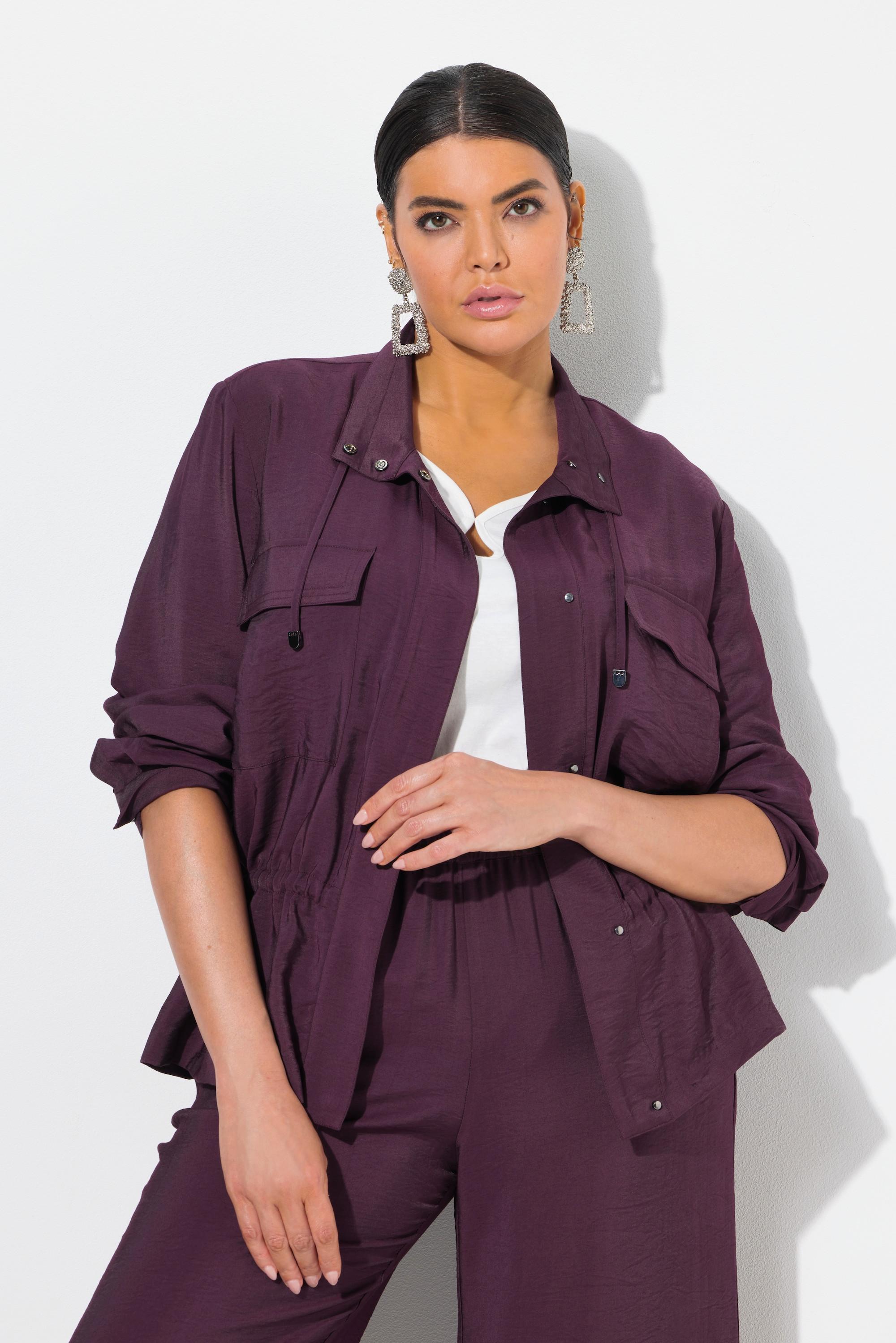 Ulla Popken Gehämmerte Tunnelzug Stehkragen Langarm Jacke  