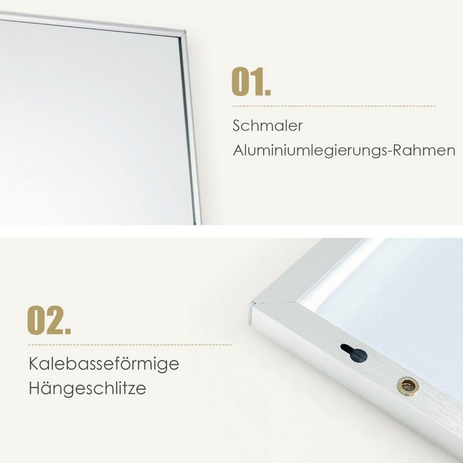 Northix Specchio a figura intera 37 x 120 cm con ganci per appendere regolabili in altezza, specchio da parete argento  