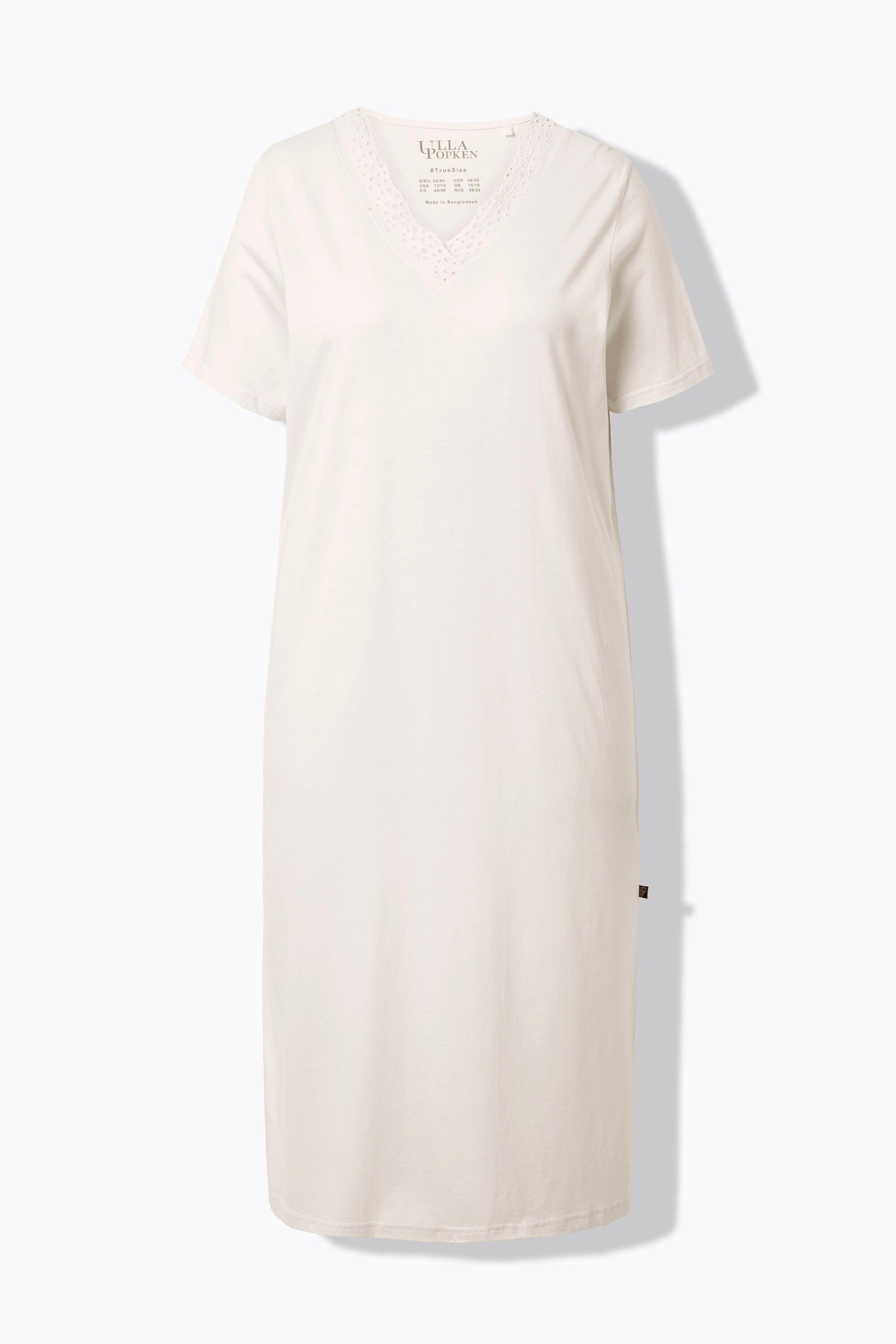 Ulla Popken Camicia da notte Ricami Traforati Scollo a V Mezza Manica  