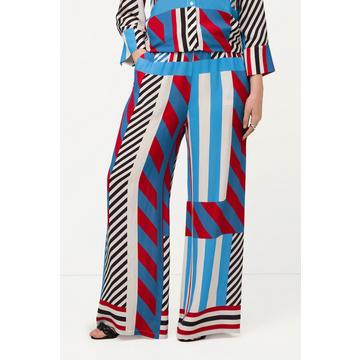 Pantalon Marlene, jambe large et taille élastique. Imprimé graphique.