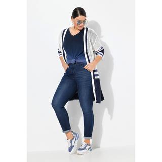 Ulla Popken Cardigan Long Rayures Classic Fit Encolure V Manches Longues  