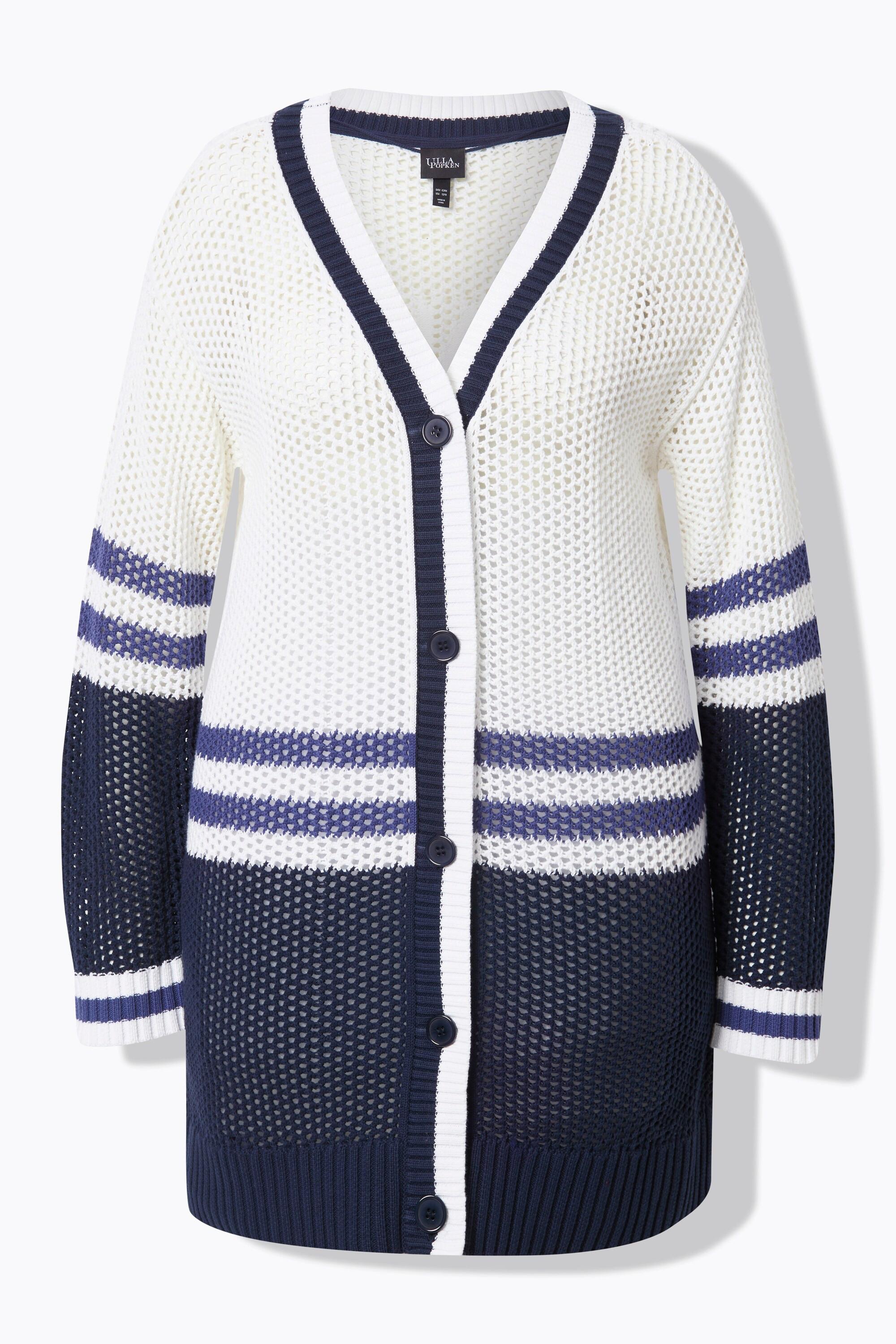 Ulla Popken Cardigan Long Rayures Classic Fit Encolure V Manches Longues  