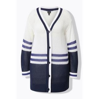 Ulla Popken Cardigan Long Rayures Classic Fit Encolure V Manches Longues  