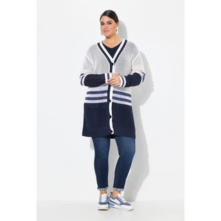 Ulla Popken Cardigan Long Rayures Classic Fit Encolure V Manches Longues  