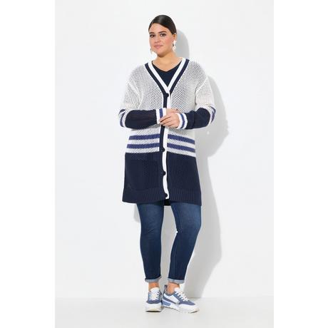 Ulla Popken Cardigan Long Rayures Classic Fit Encolure V Manches Longues  