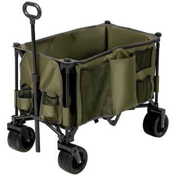 Bollerwagen Faltbarer Handwagen Mit Verstellbarem Griff, Taschen, Breiten Rädern, Bis 120 Kg, Grün