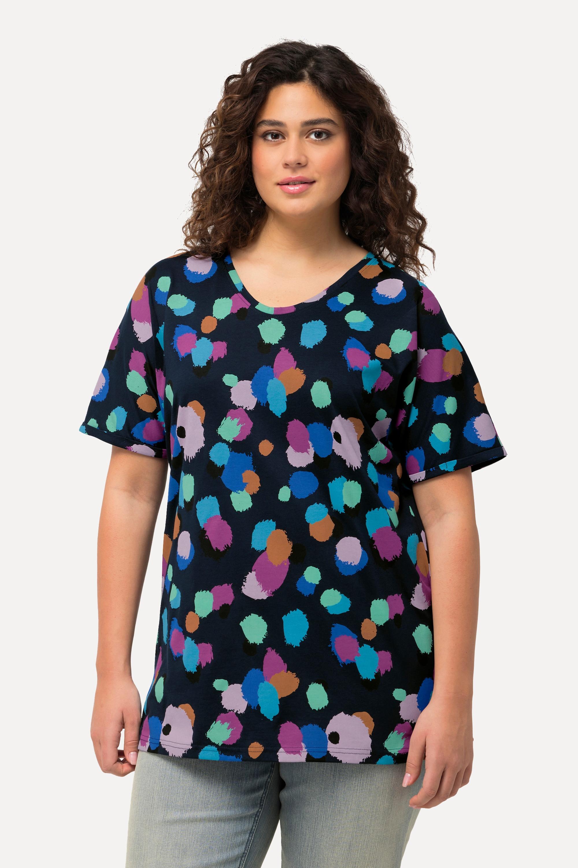 Ulla Popken  T-shirt oversized à décolleté rond, manches courtes. Imprimé taches 